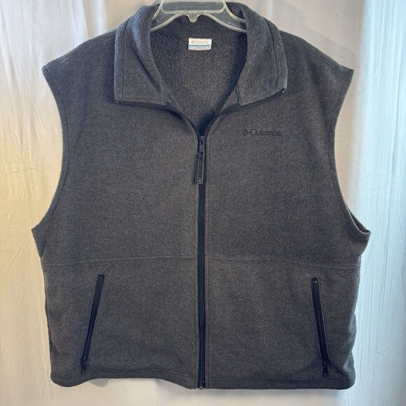 Columbia Men’s XL Gray Fleece Vest Full Zip Sleeveless Outdoor Hiking Jacket - Picture 3 of 8